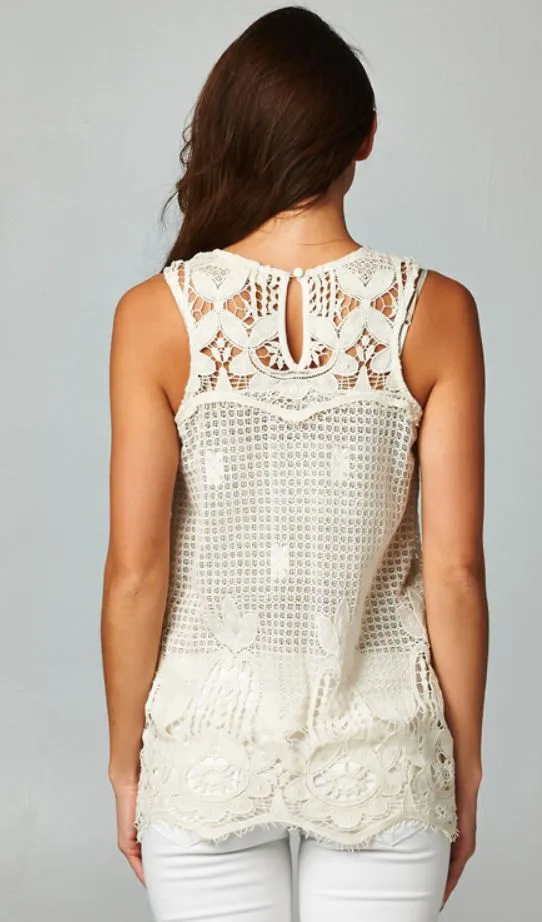 Lovestitch Sheer Floral Crochet Tank Top - Natural