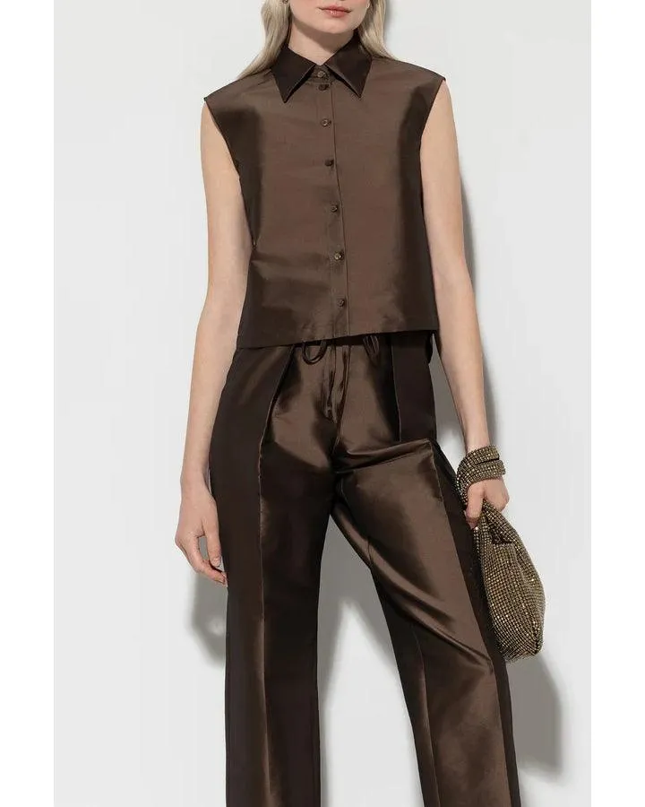 Luisa Cerano Taffeta Sleeveless Shirt Blouse