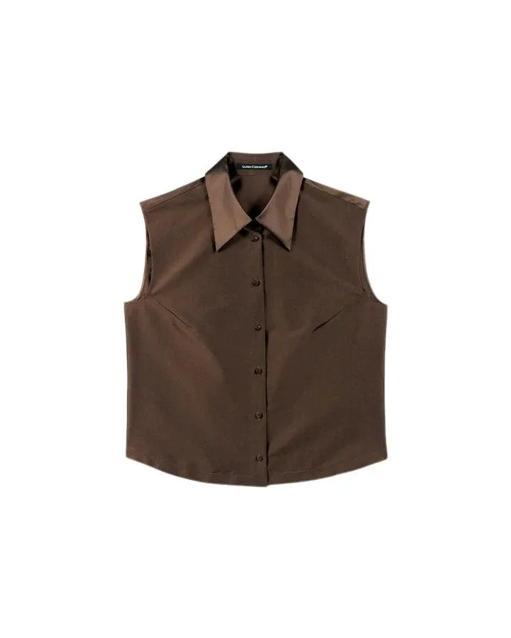 Luisa Cerano Taffeta Sleeveless Shirt Blouse