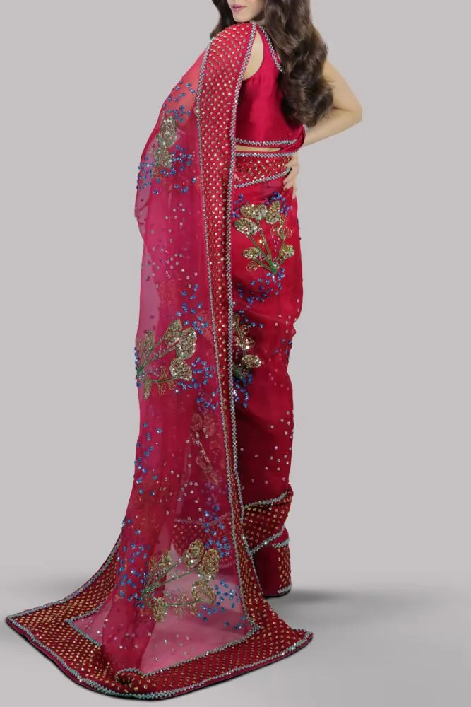 Luxe Edit '23 - Tango Red Embellished Organza Sari