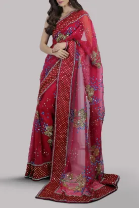 Luxe Edit '23 - Tango Red Embellished Organza Sari