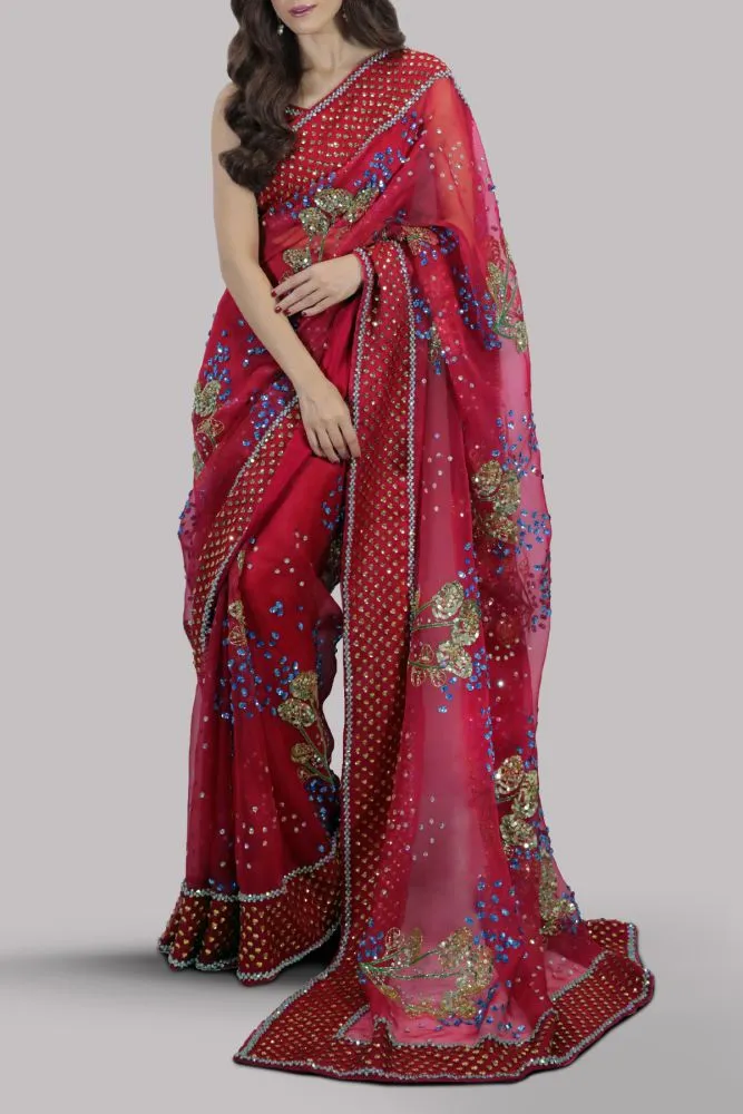 Luxe Edit '23 - Tango Red Embellished Organza Sari