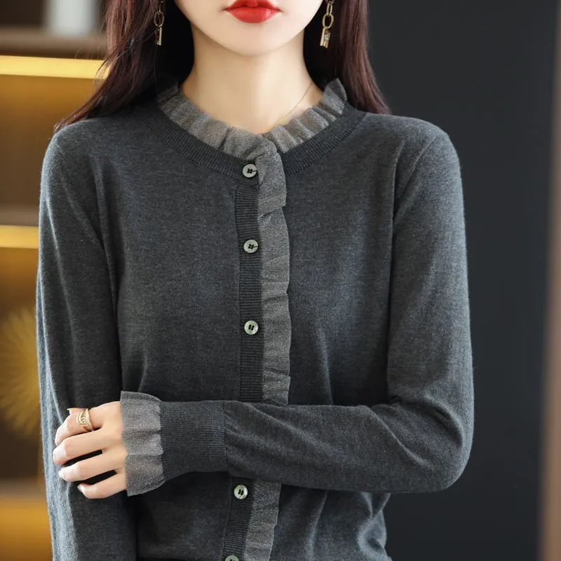 METAVERSMALL RGCG Soft and beautiful intellectual atmosphere~ Soft waxy temperament fungus edge wool cardigan fashionable versatile knitted jacket