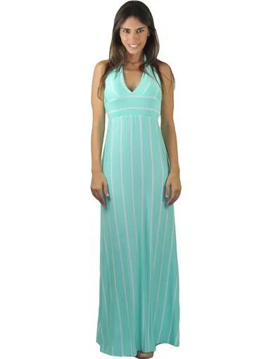 Mint Striped Halter Maxi Dress