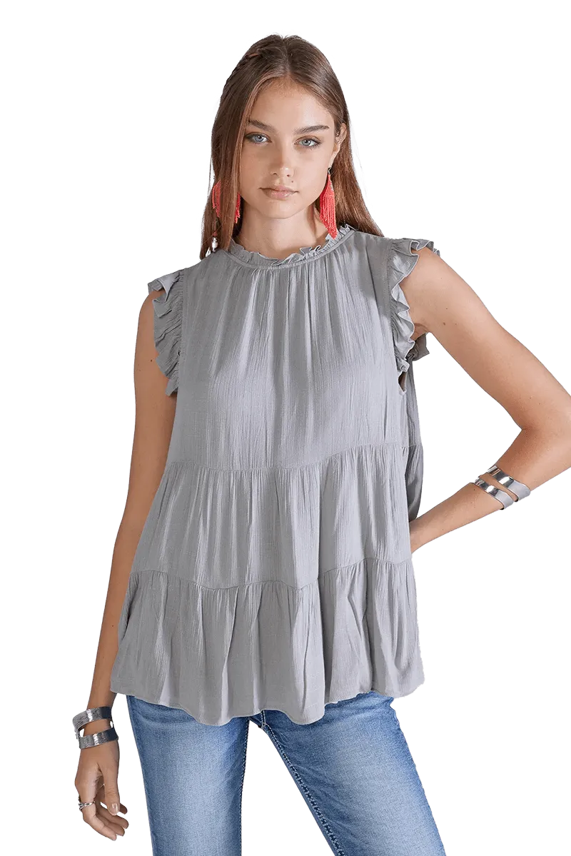 Miss Me Tiered Sleeveless Grey Top