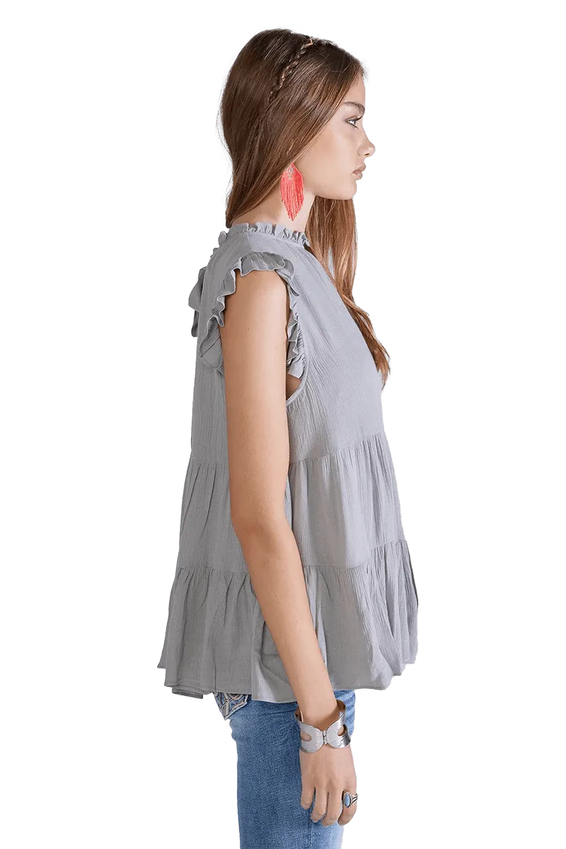 Miss Me Tiered Sleeveless Grey Top