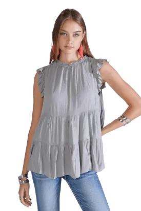 Miss Me Tiered Sleeveless Grey Top