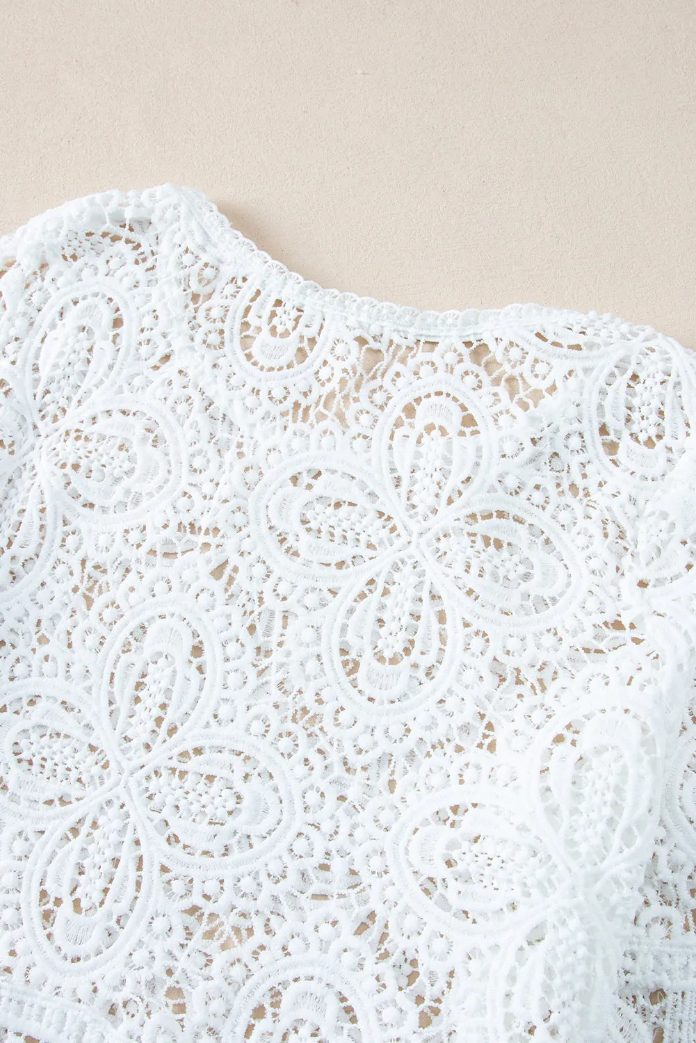 Oatmeal Bohemian Macrame Lace Crochet Half Sleeve Blouse