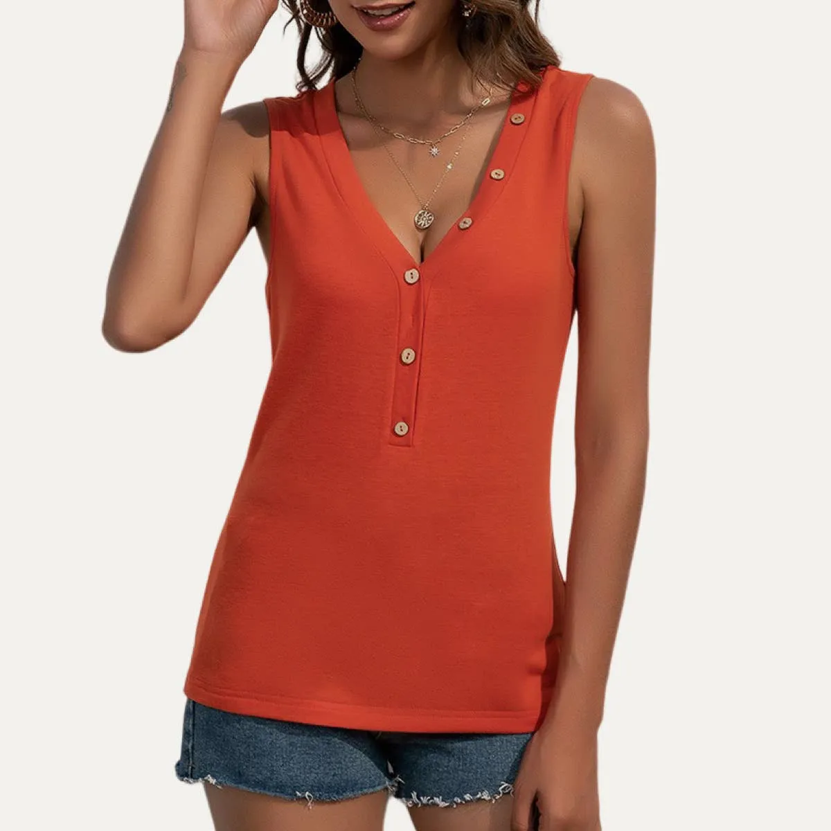 Orange V-Neck Tank Top