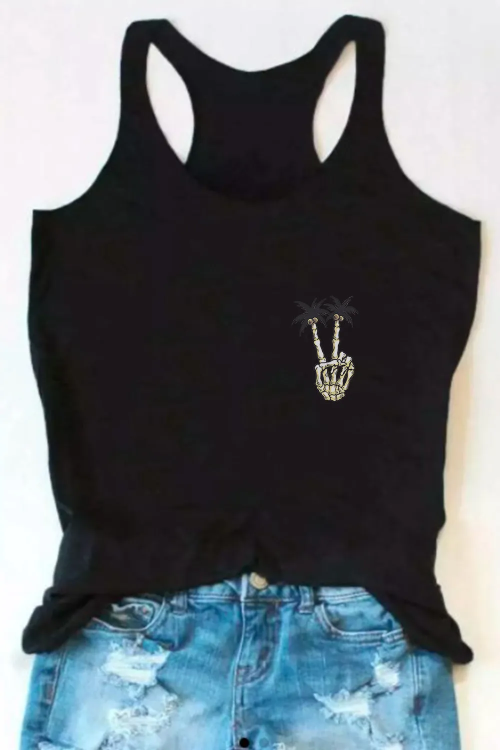 Palm Peace Print Top In Black