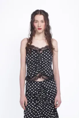 Polka Dot Ruched Lace Camisole