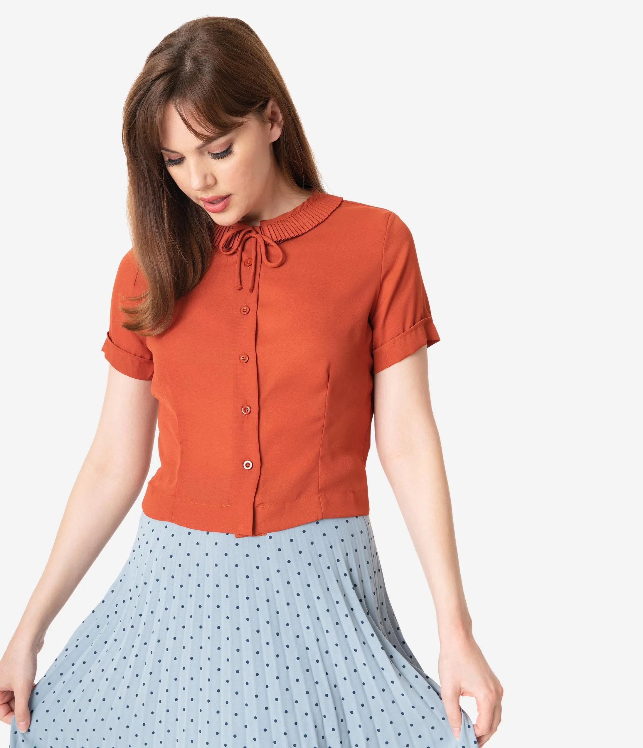 Retro Style Rust Orange Ingrid Crop Blouse