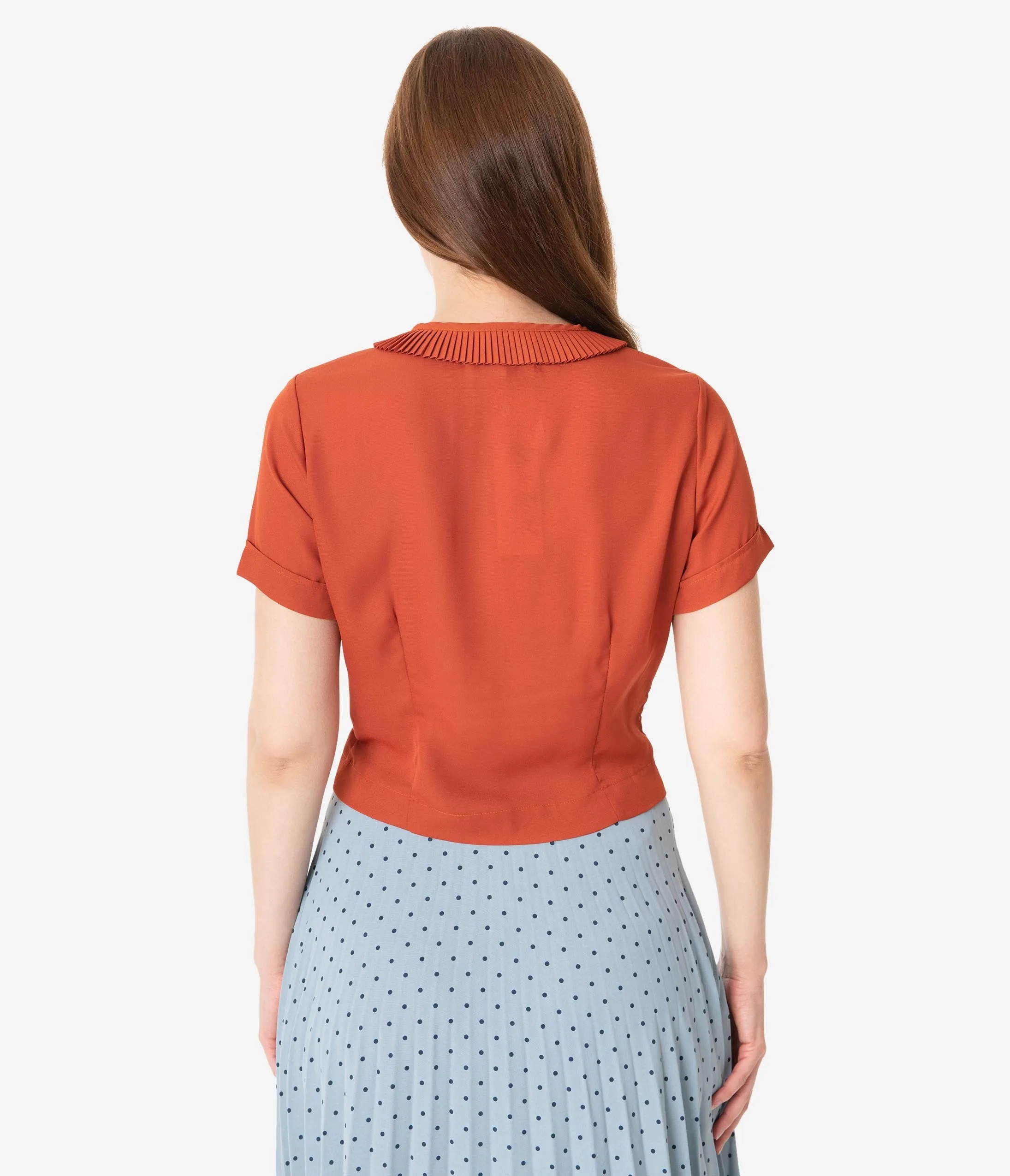 Retro Style Rust Orange Ingrid Crop Blouse