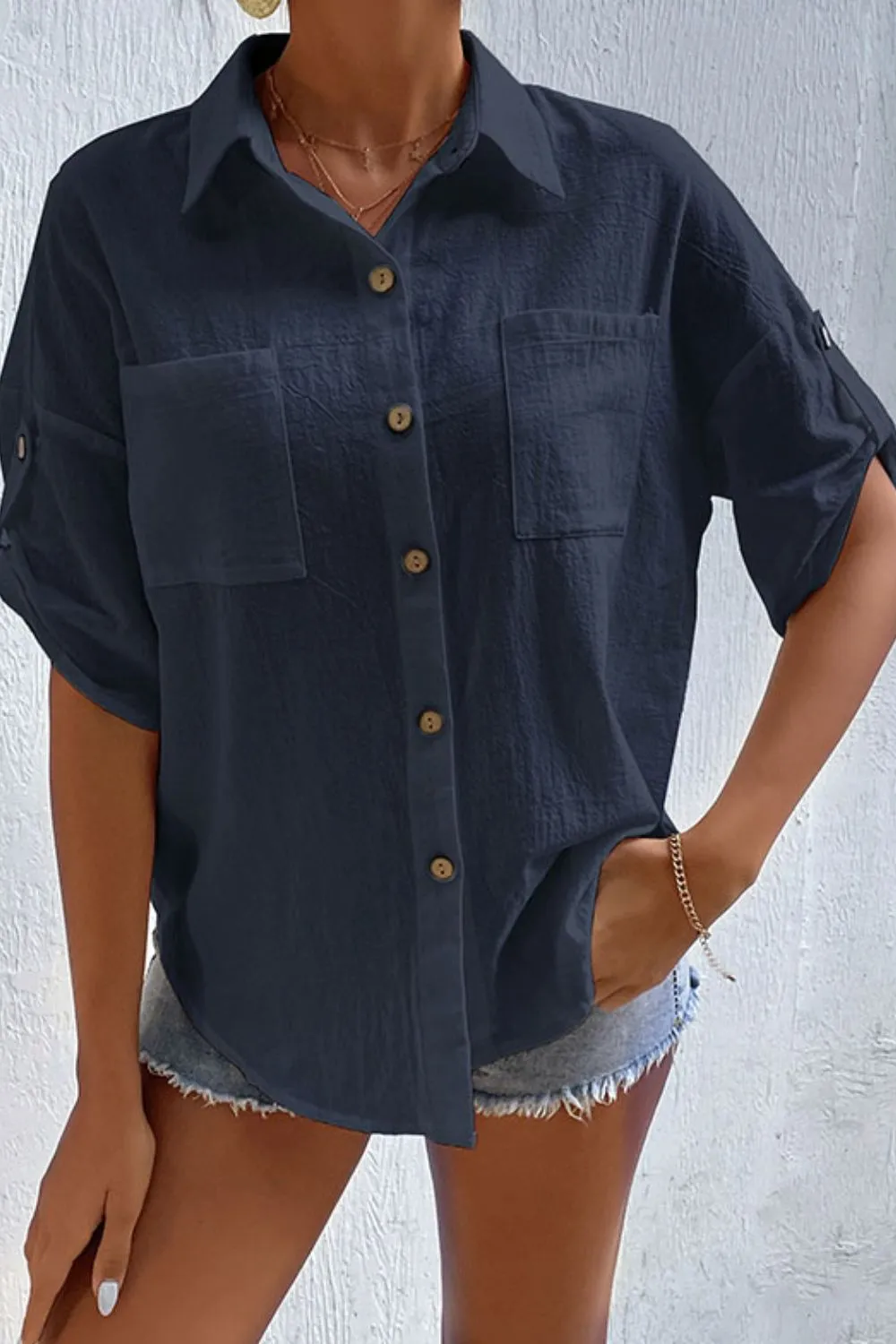 Roll-Tab Sleeve Shirt with Pockets