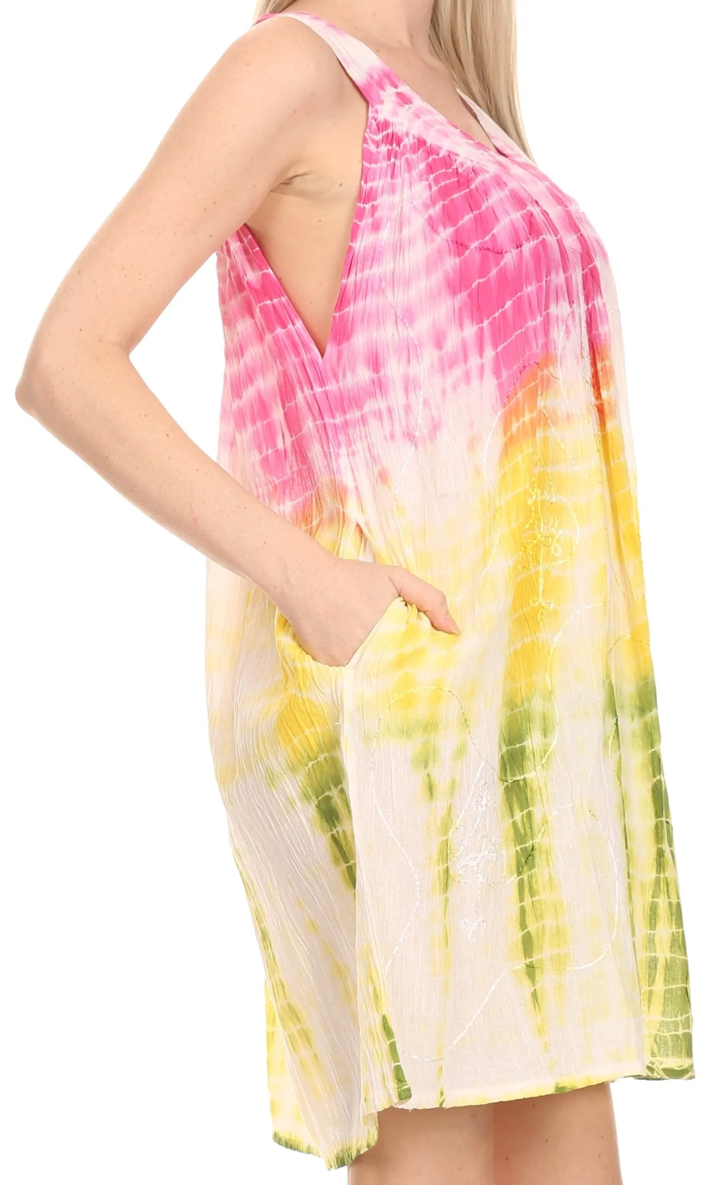 Sakkas  Amber Rose Sleeveless V-Neck Embroidered Ombre Tie Dye Tank Top Blouse / Tunic