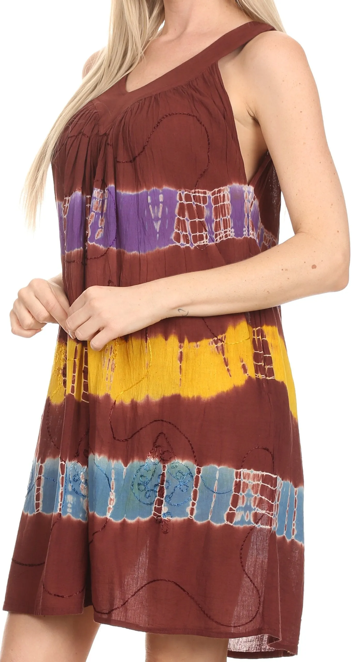 Sakkas  Amber Rose Sleeveless V-Neck Embroidered Ombre Tie Dye Tank Top Blouse / Tunic