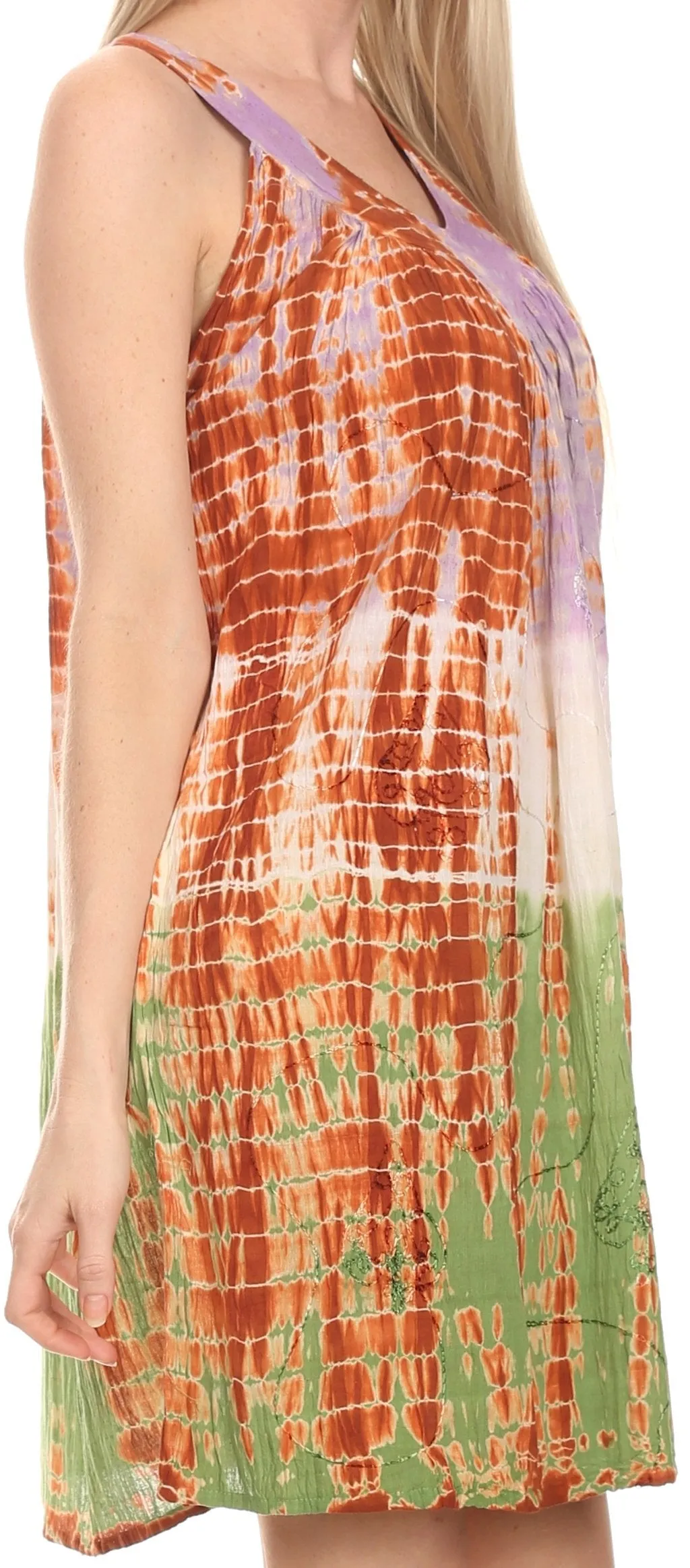 Sakkas  Amber Rose Sleeveless V-Neck Embroidered Ombre Tie Dye Tank Top Blouse / Tunic