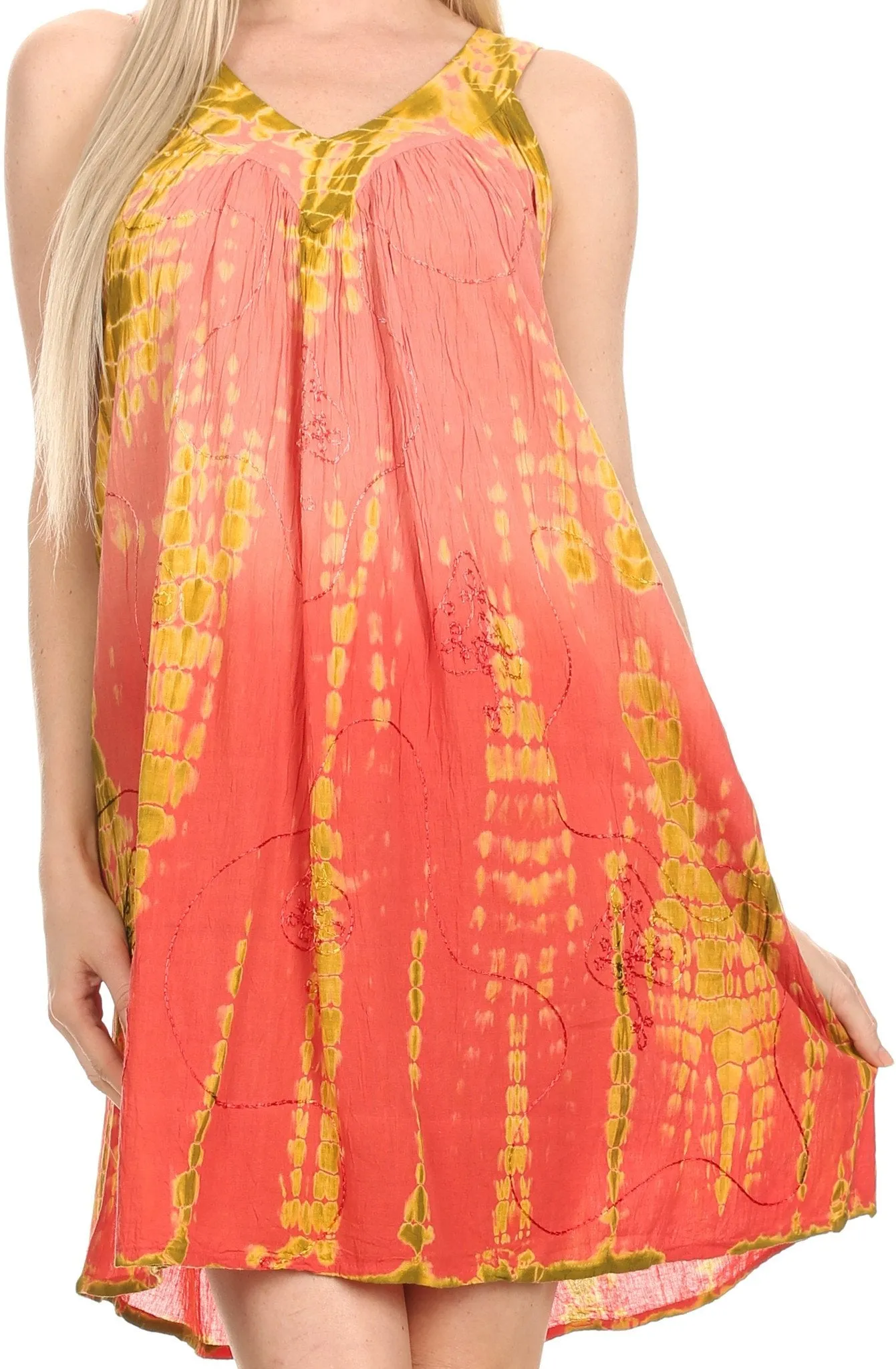 Sakkas  Amber Rose Sleeveless V-Neck Embroidered Ombre Tie Dye Tank Top Blouse / Tunic