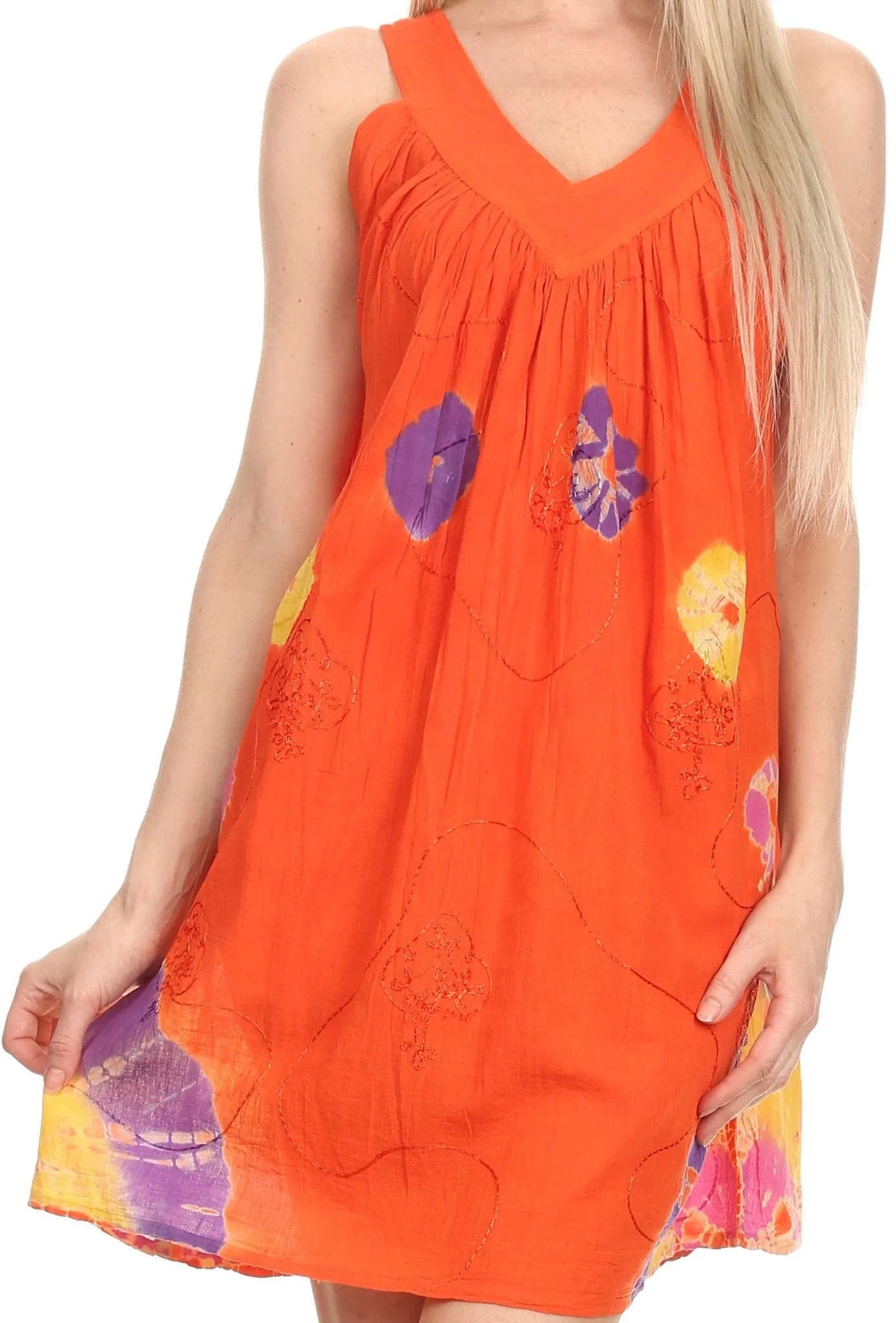 Sakkas  Amber Rose Sleeveless V-Neck Embroidered Ombre Tie Dye Tank Top Blouse / Tunic