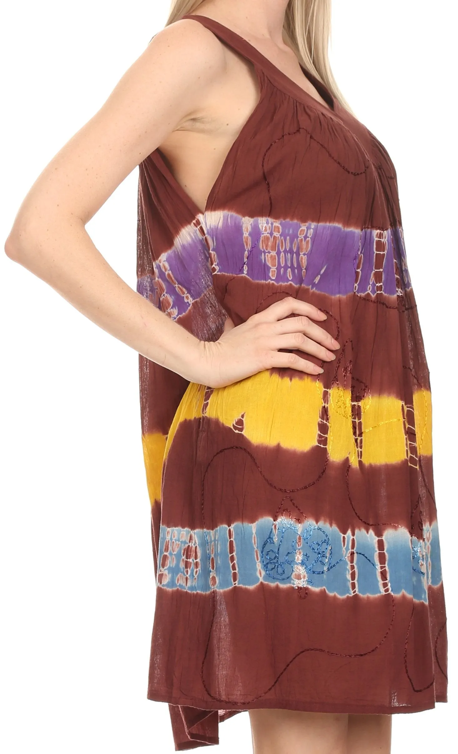 Sakkas  Amber Rose Sleeveless V-Neck Embroidered Ombre Tie Dye Tank Top Blouse / Tunic