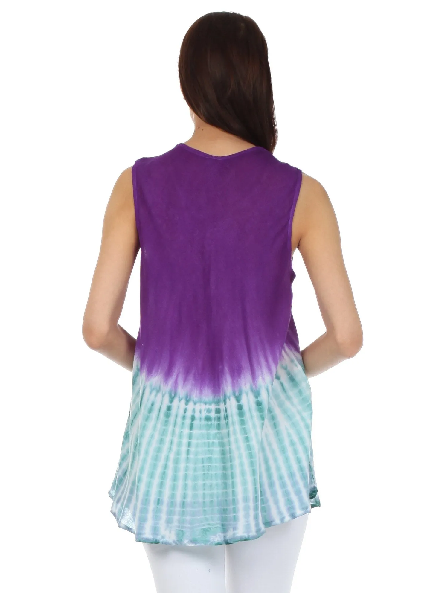 Sakkas Floral Yarn Embroidered Tie Dye Sleeveless Blouse