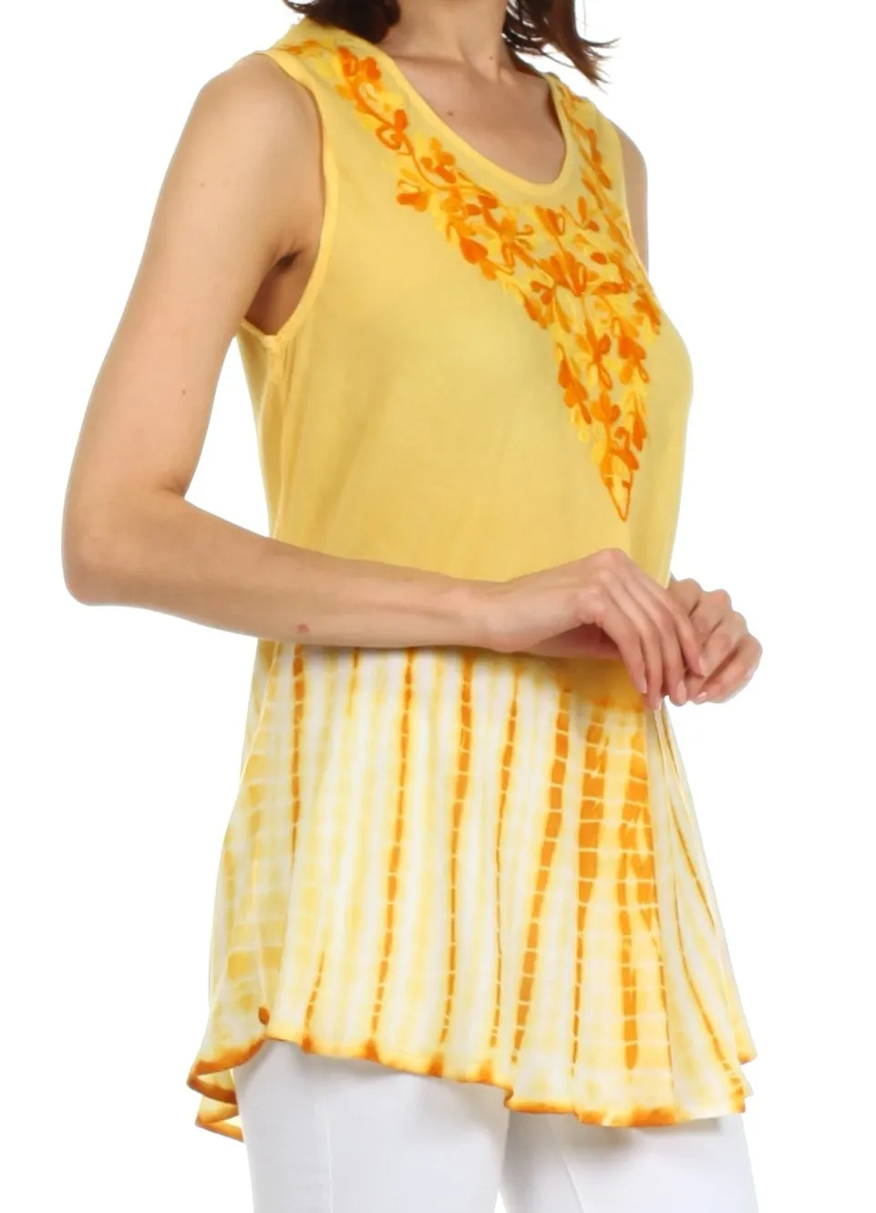 Sakkas Floral Yarn Embroidered Tie Dye Sleeveless Blouse