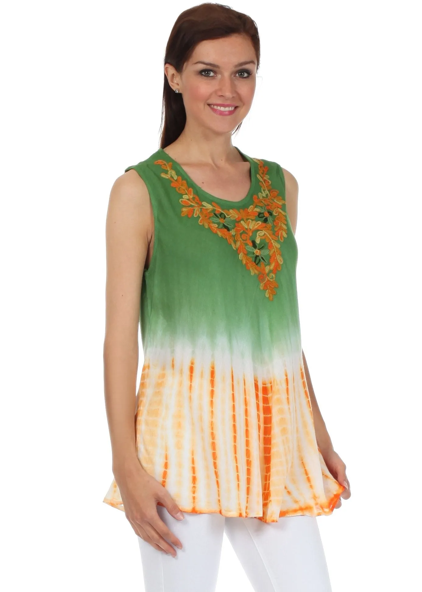 Sakkas Floral Yarn Embroidered Tie Dye Sleeveless Blouse