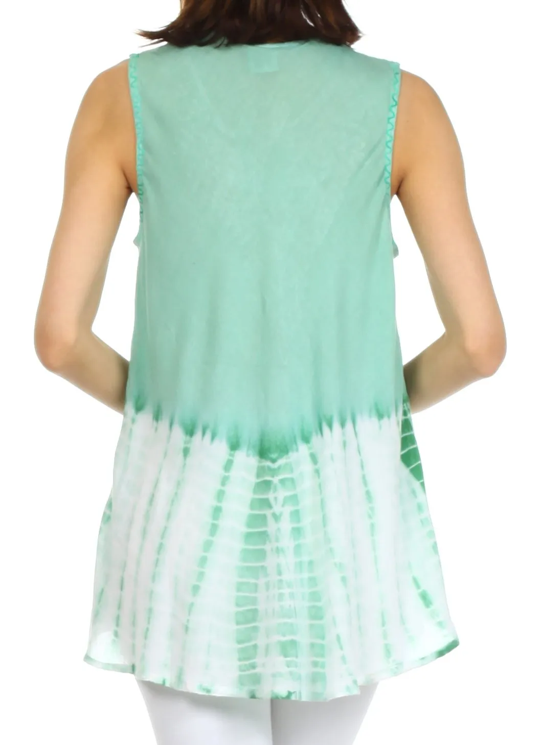 Sakkas Floral Yarn Embroidered Tie Dye Sleeveless Blouse