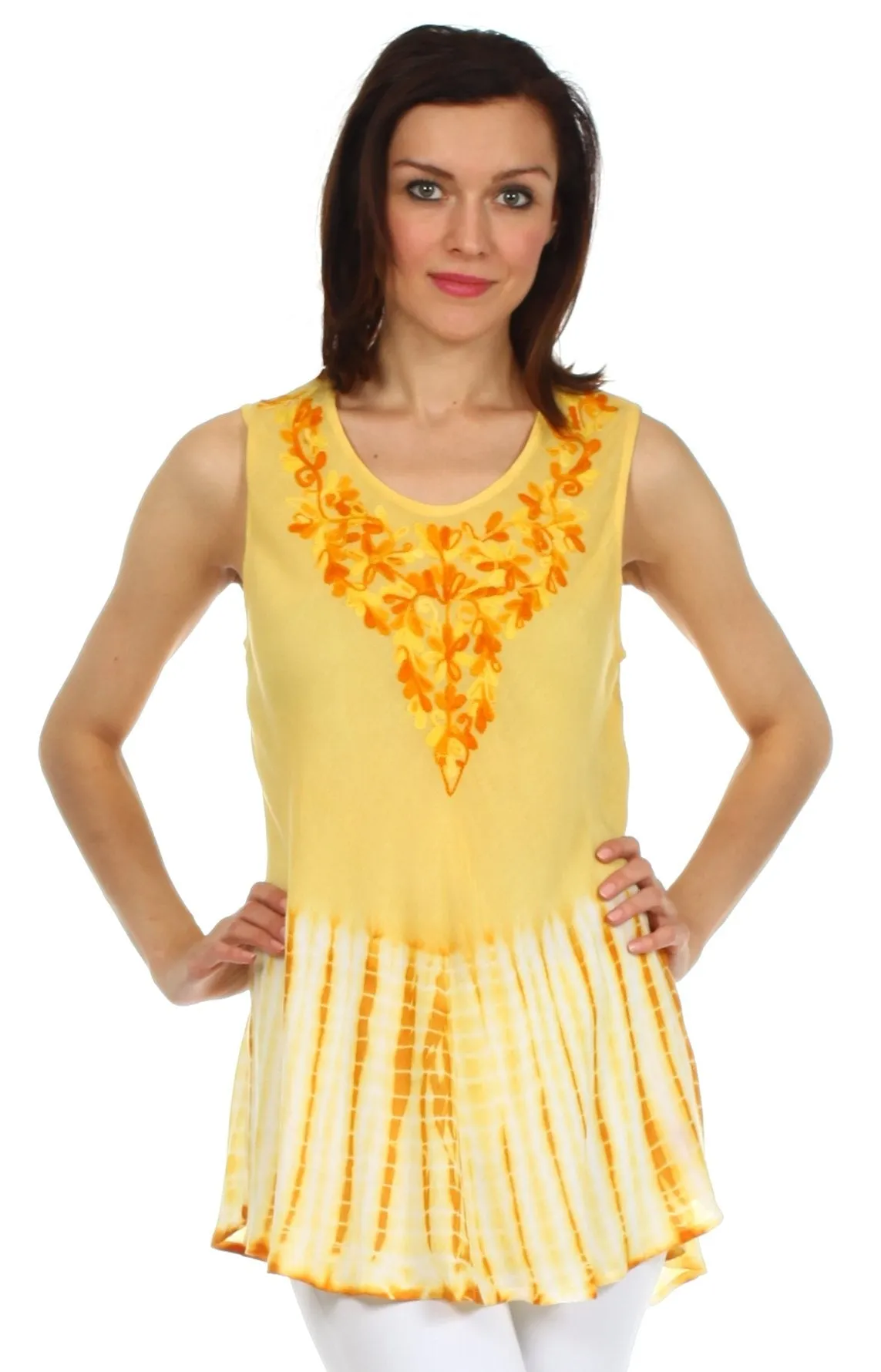 Sakkas Floral Yarn Embroidered Tie Dye Sleeveless Blouse