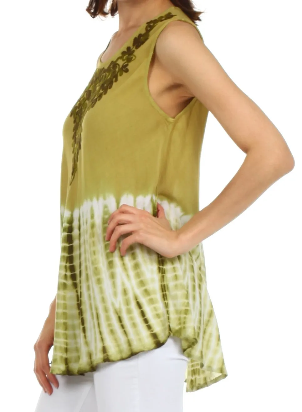 Sakkas Floral Yarn Embroidered Tie Dye Sleeveless Blouse