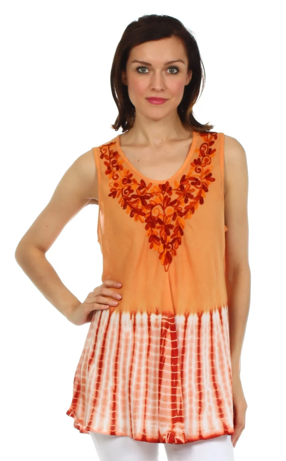 Sakkas Floral Yarn Embroidered Tie Dye Sleeveless Blouse