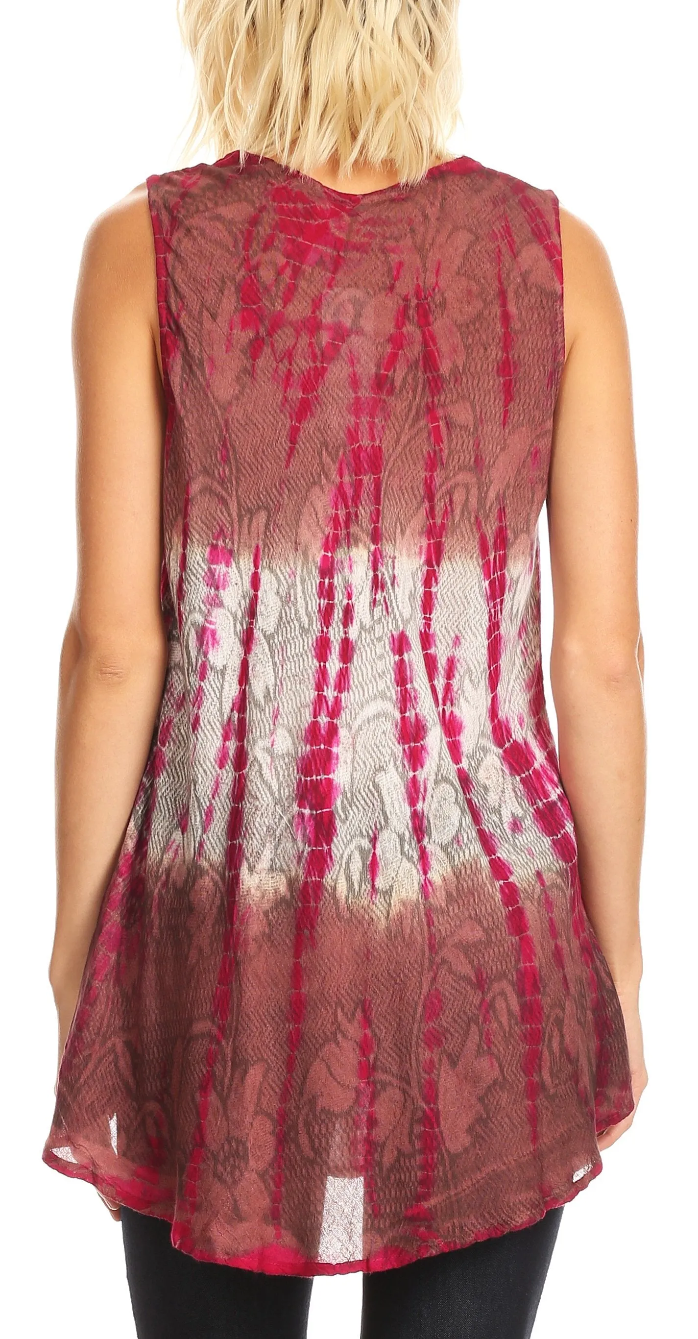 Sakkas Ombre Floral Tie Dye Flared Hem Sleeveless Rayon Tunic Blouse