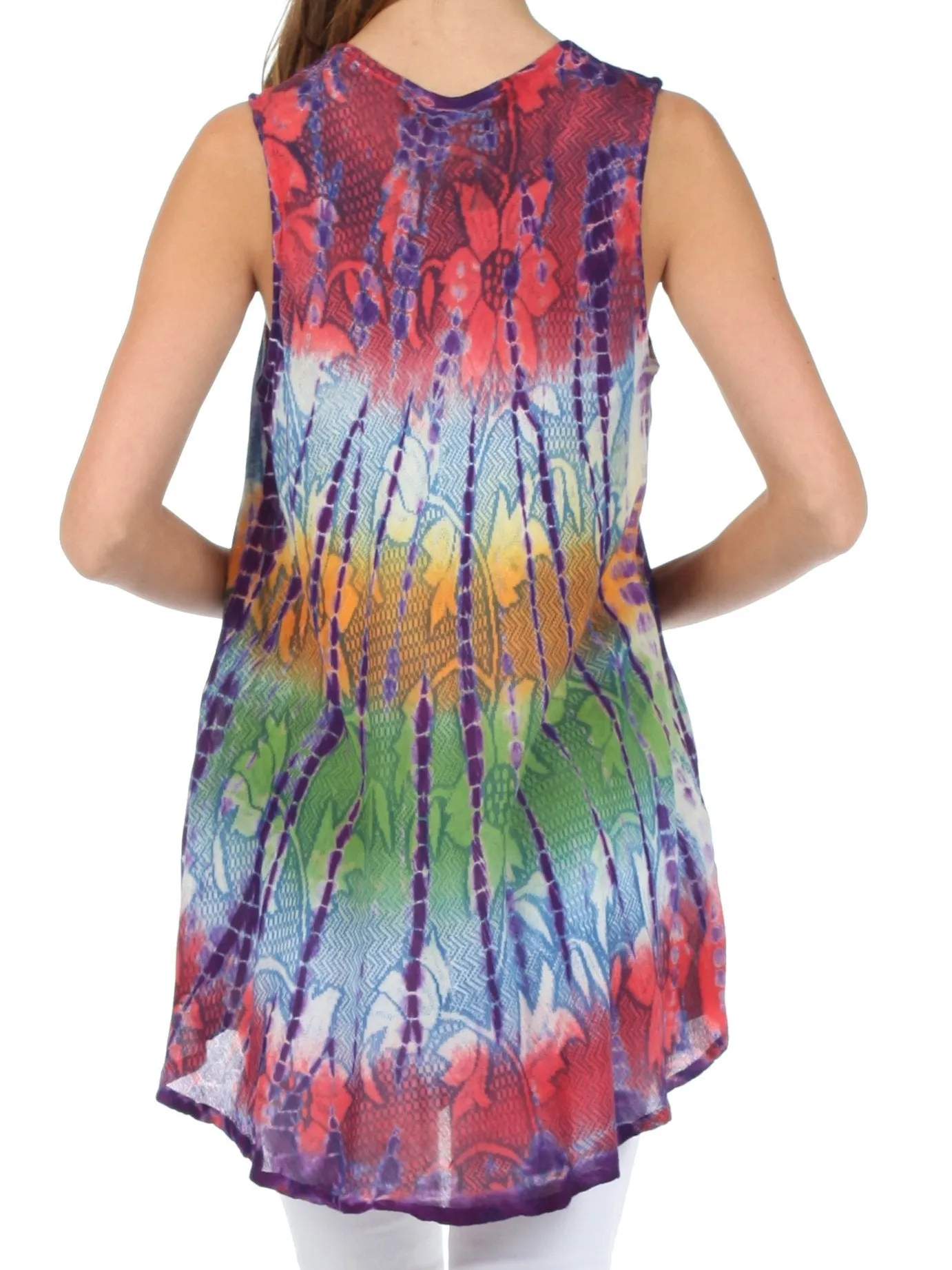 Sakkas Ombre Floral Tie Dye Flared Hem Sleeveless Rayon Tunic Blouse