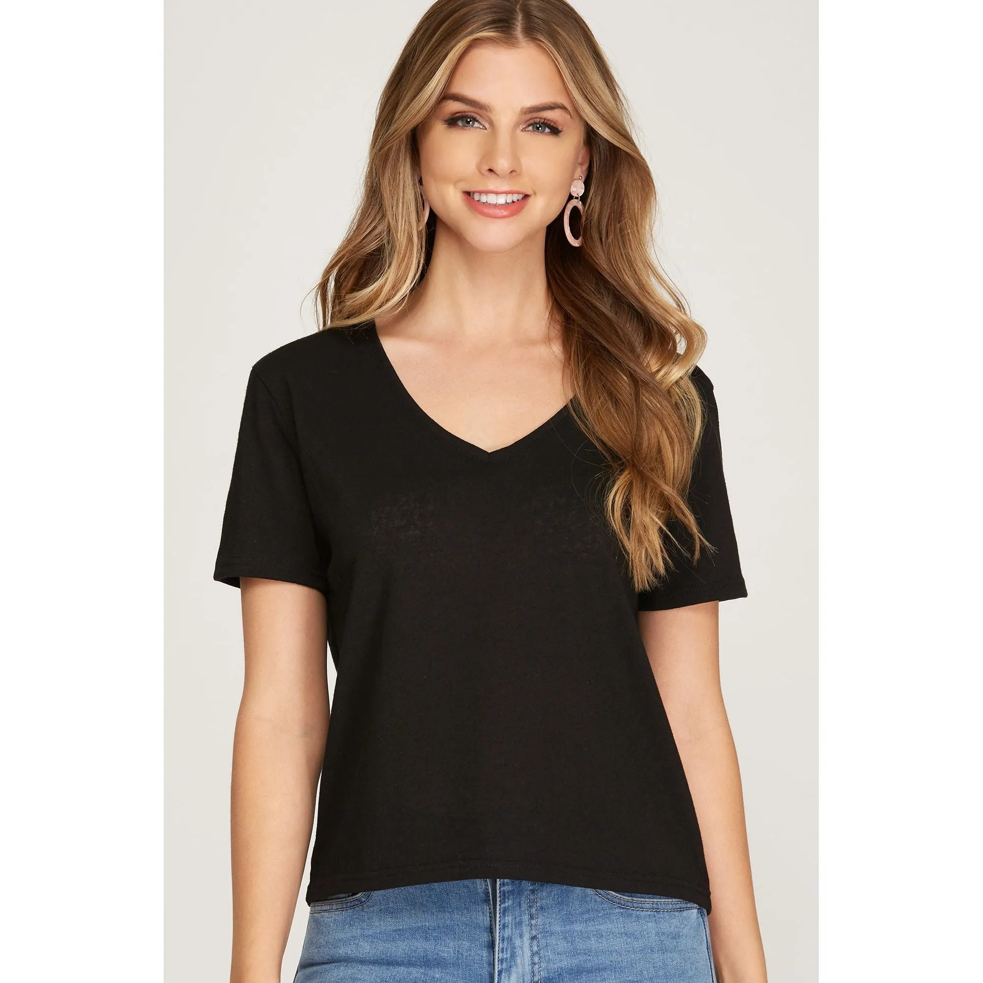 She   Sky Short Sleeve V Neck Cropped Top