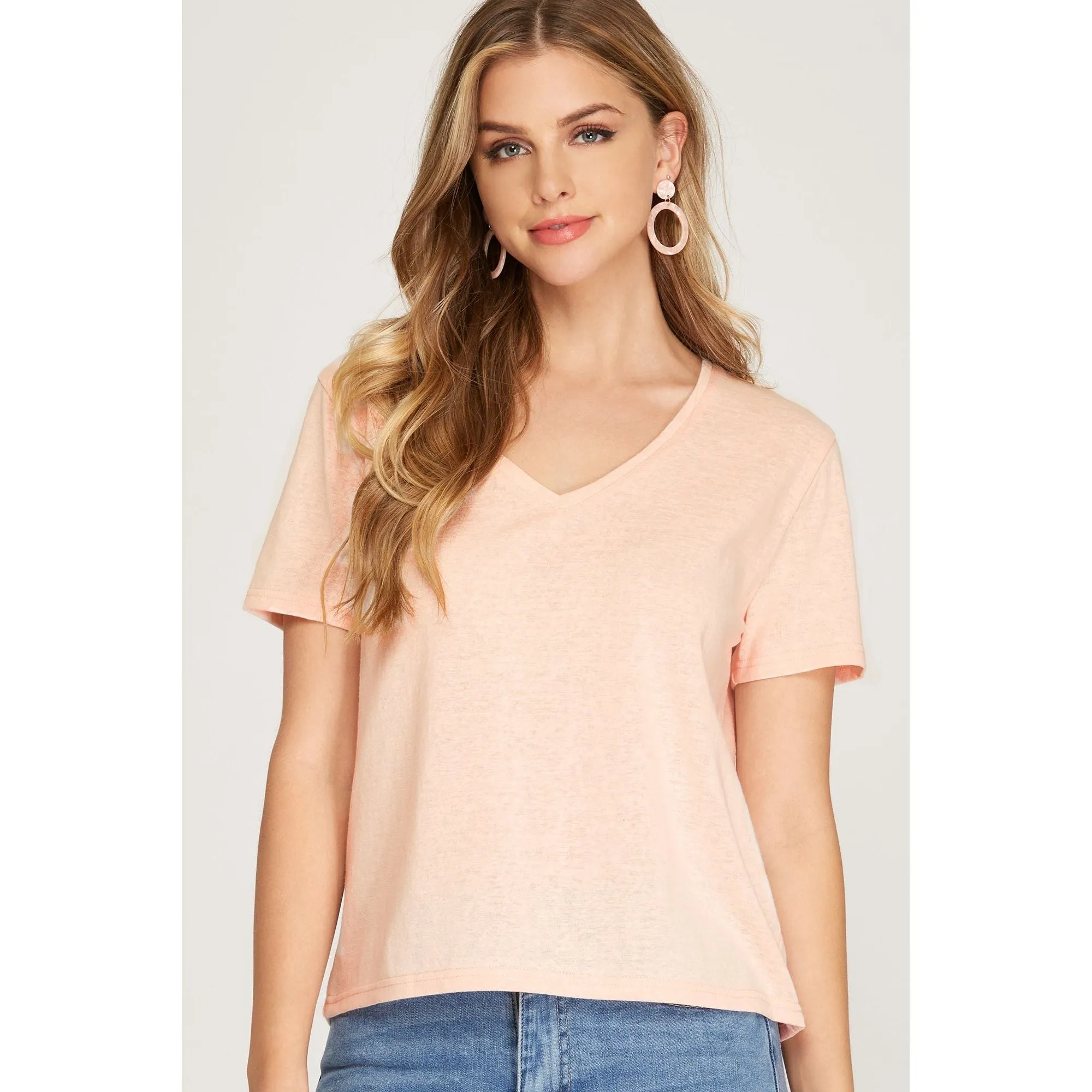 She   Sky Short Sleeve V Neck Cropped Top