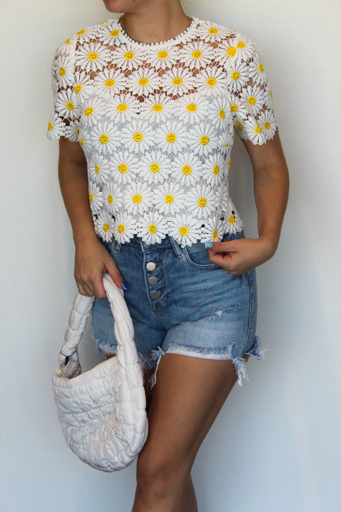 Sheer Daisy Cropped Blouse