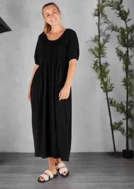 Shirred Bodice Maxi Dress - Black