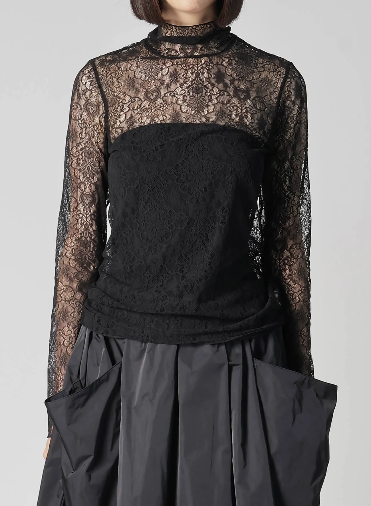 STRETCHED LACE R-TURTLENECK T