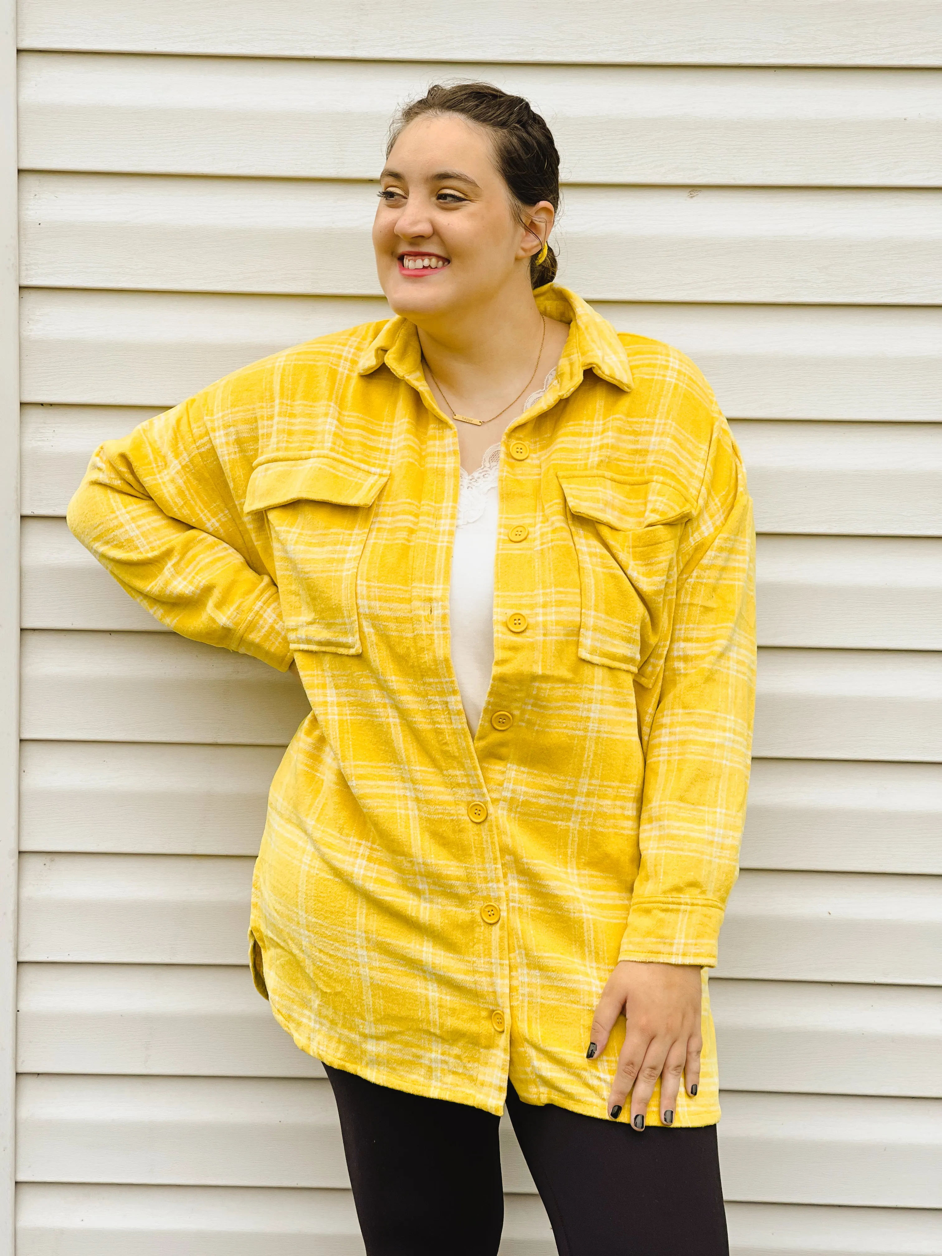 Sunflower Gold Plaid Loose-Fit Shacket