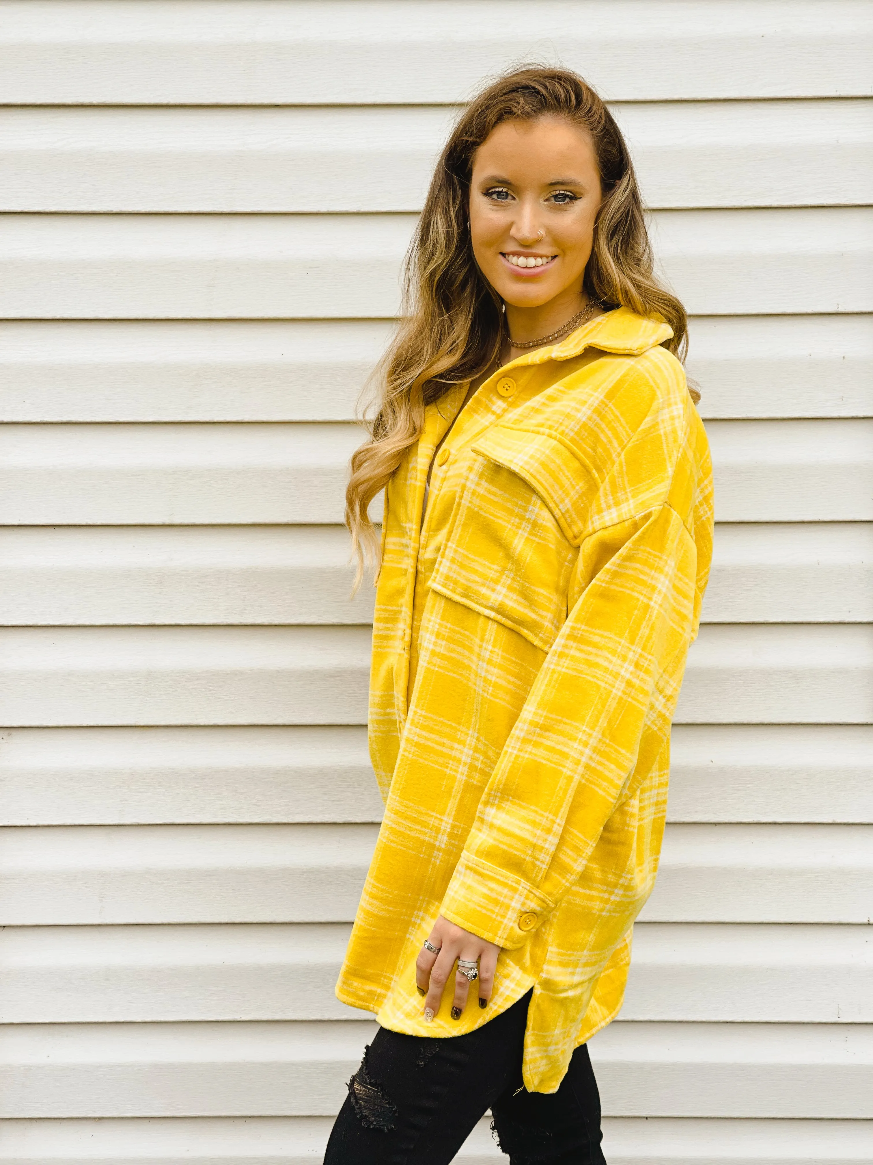 Sunflower Gold Plaid Loose-Fit Shacket