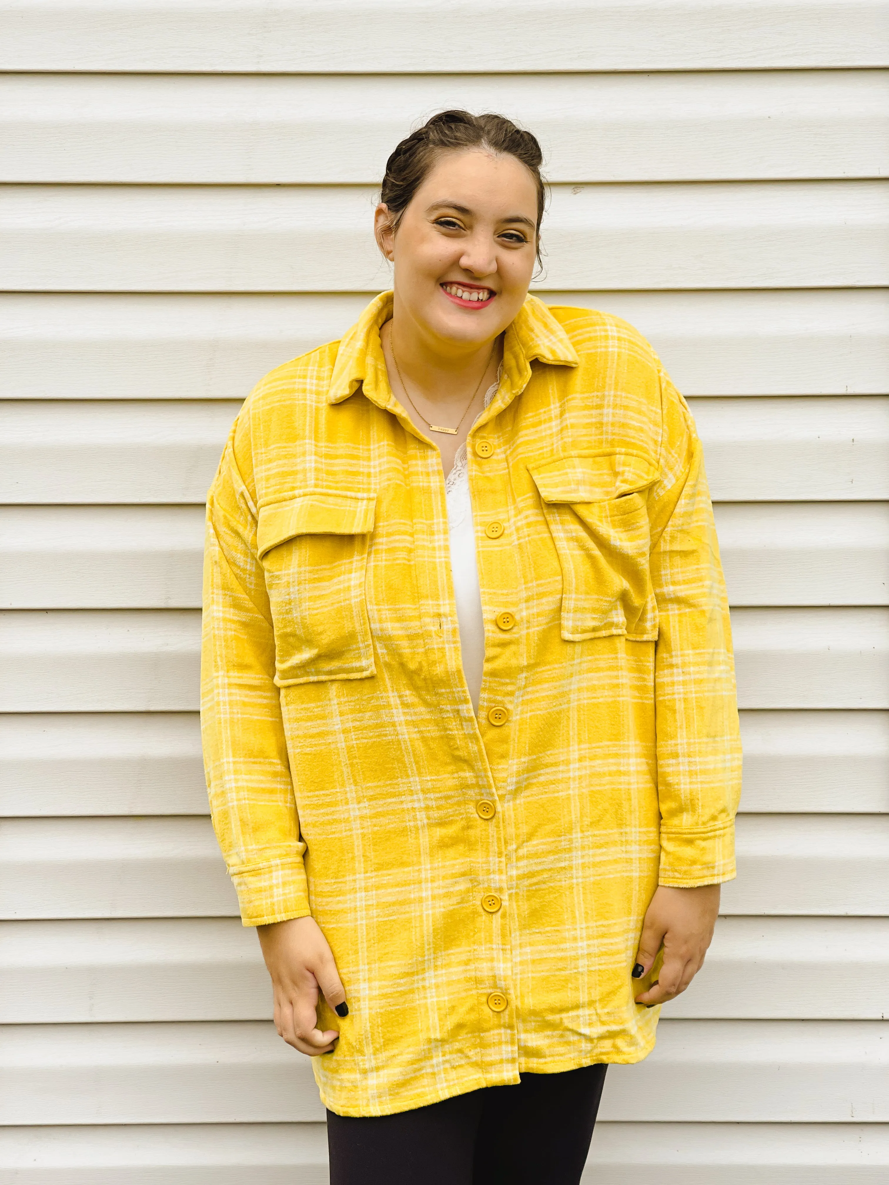 Sunflower Gold Plaid Loose-Fit Shacket