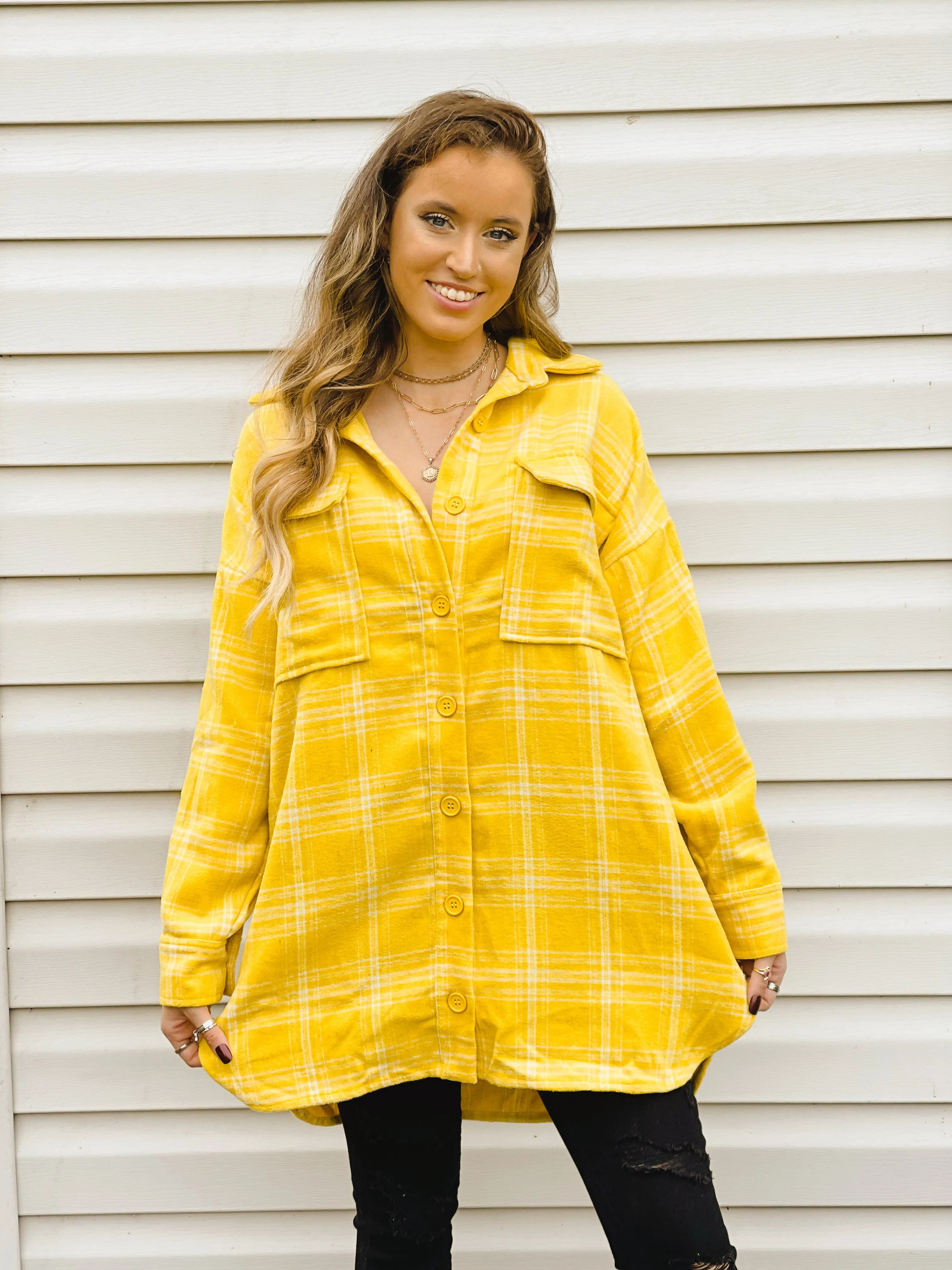 Sunflower Gold Plaid Loose-Fit Shacket