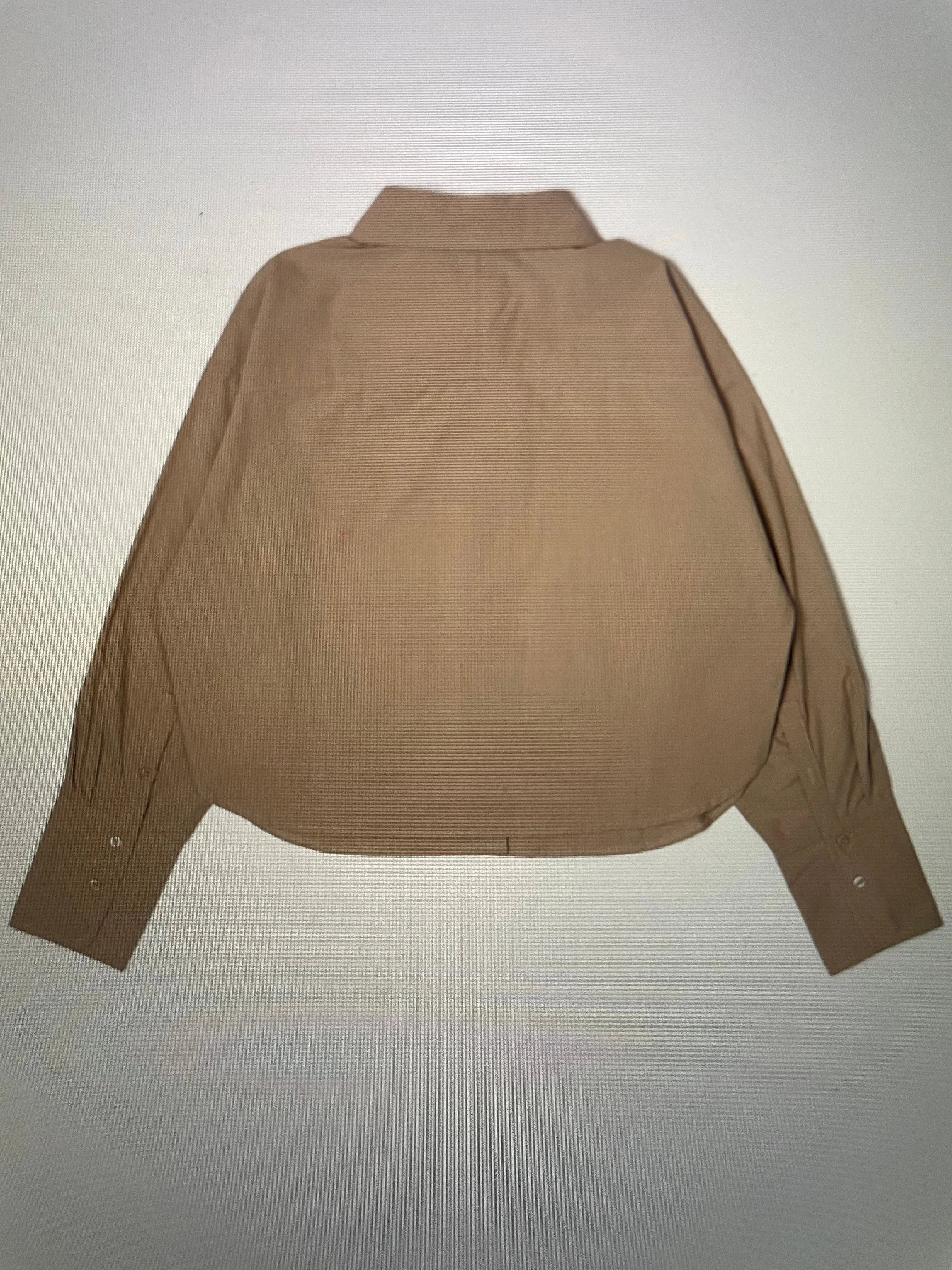 Tan Cropped Button Front Poplin Top