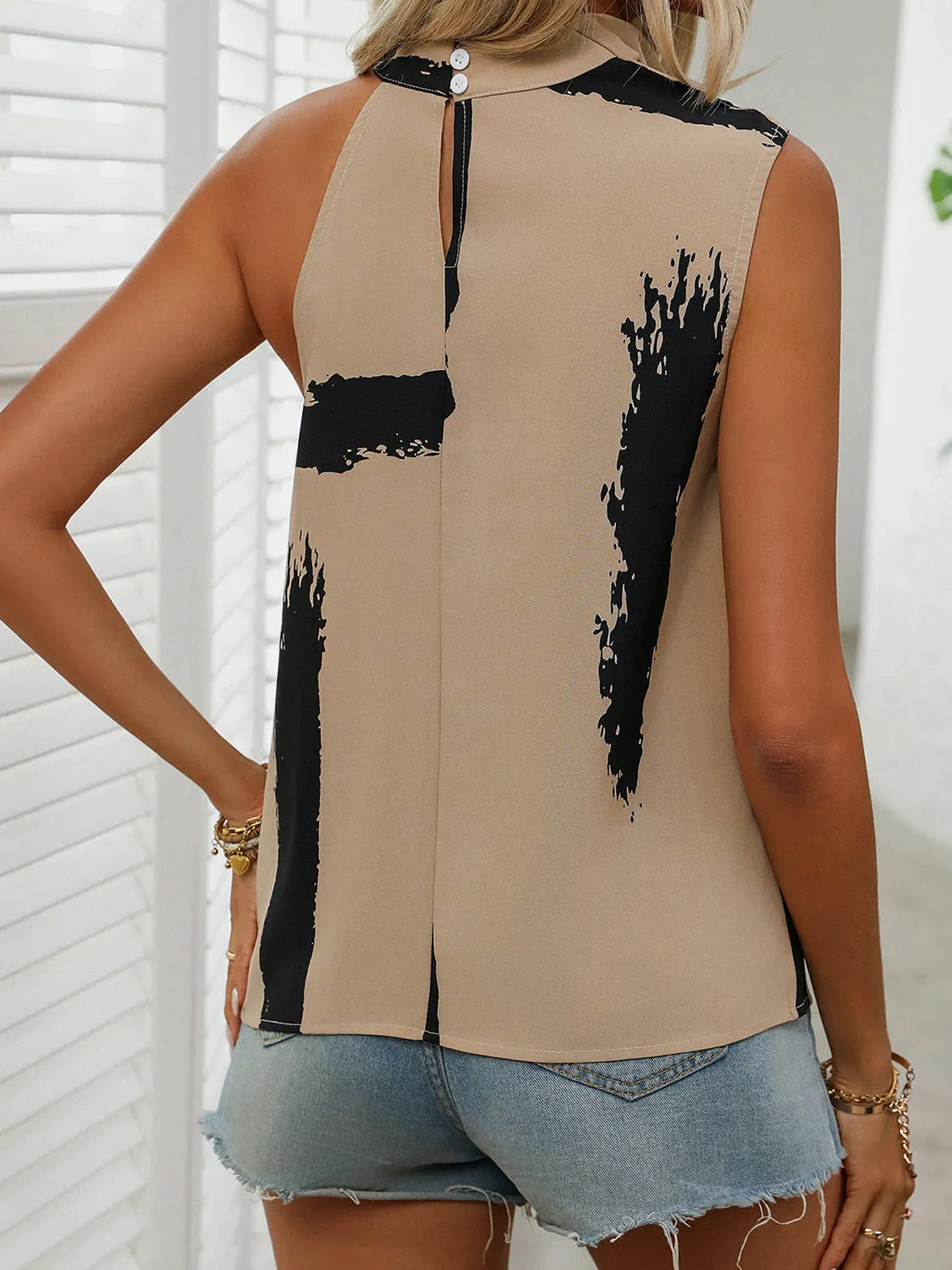 TEEK - Khaki Perfee Cowl Neck Sleeveless Blouse