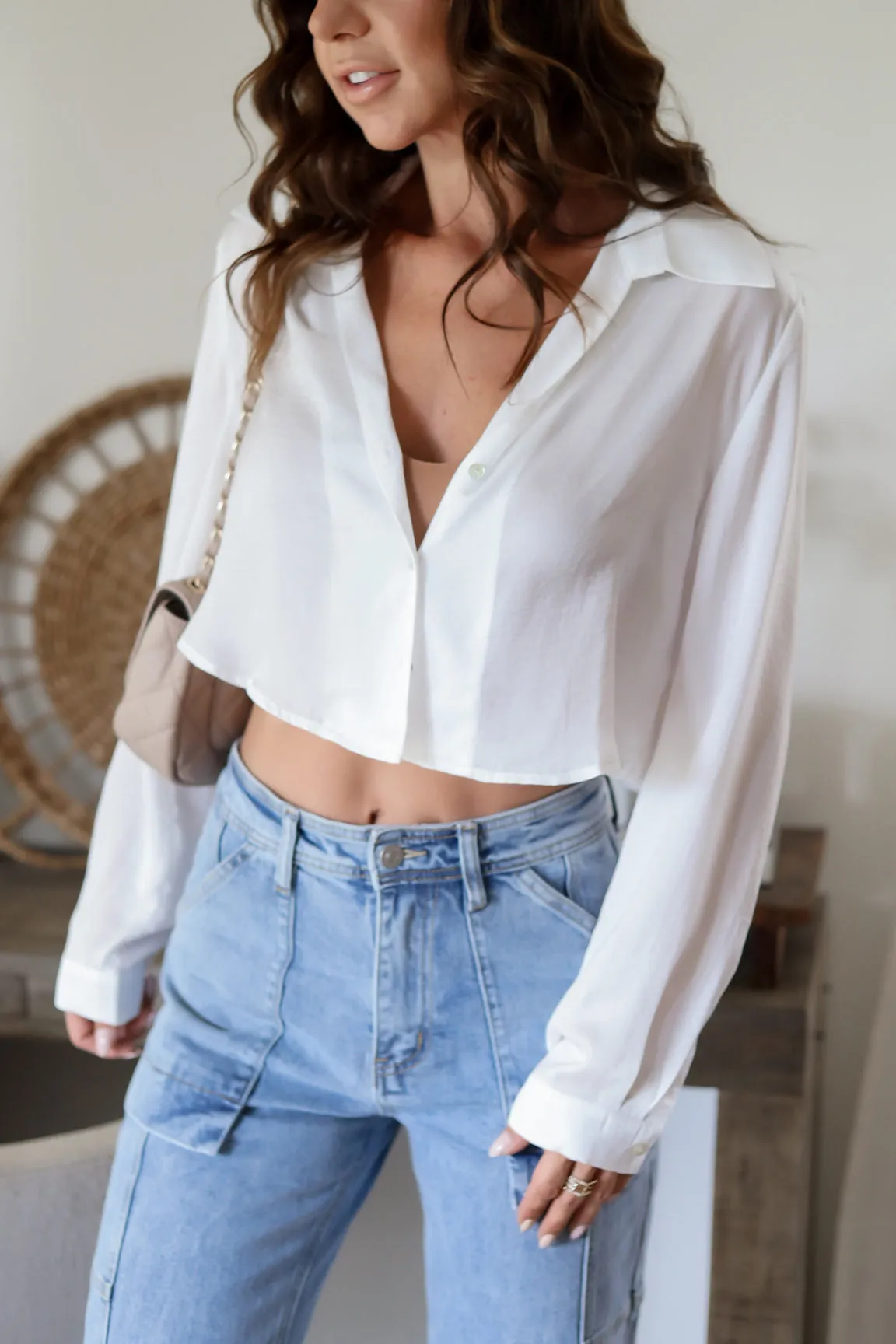 The Ari Satin Cropped Blouse- White