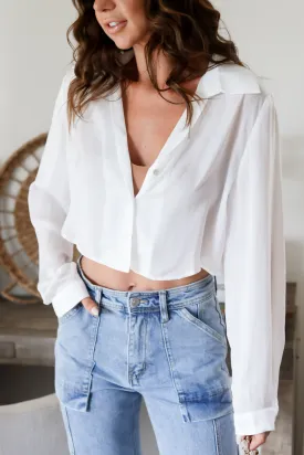 The Ari Satin Cropped Blouse- White