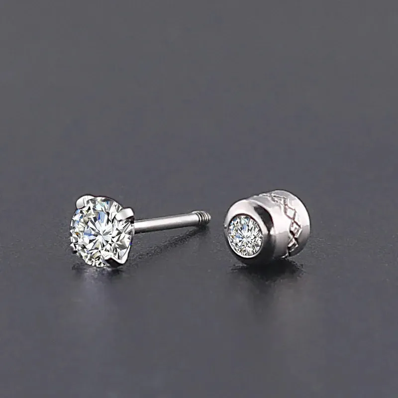 Trendy Titanium Steel Round Zircon Stud Earrings For Women Man Simple Crystal Cubic Zirconia Earings Stainless Steel Jewelry