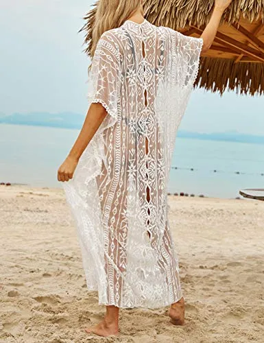 Turkish Print Chiffon Half Sleeve Swimwear Beach Caftan Dress