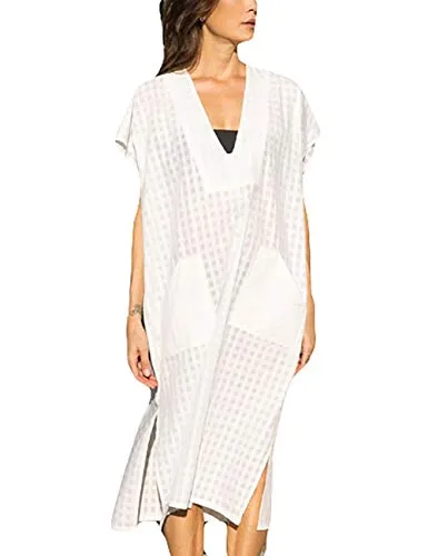 Turkish Print Chiffon Half Sleeve Swimwear Beach Caftan Dress