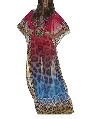 Turkish Print Chiffon Half Sleeve Swimwear Beach Caftan Dress